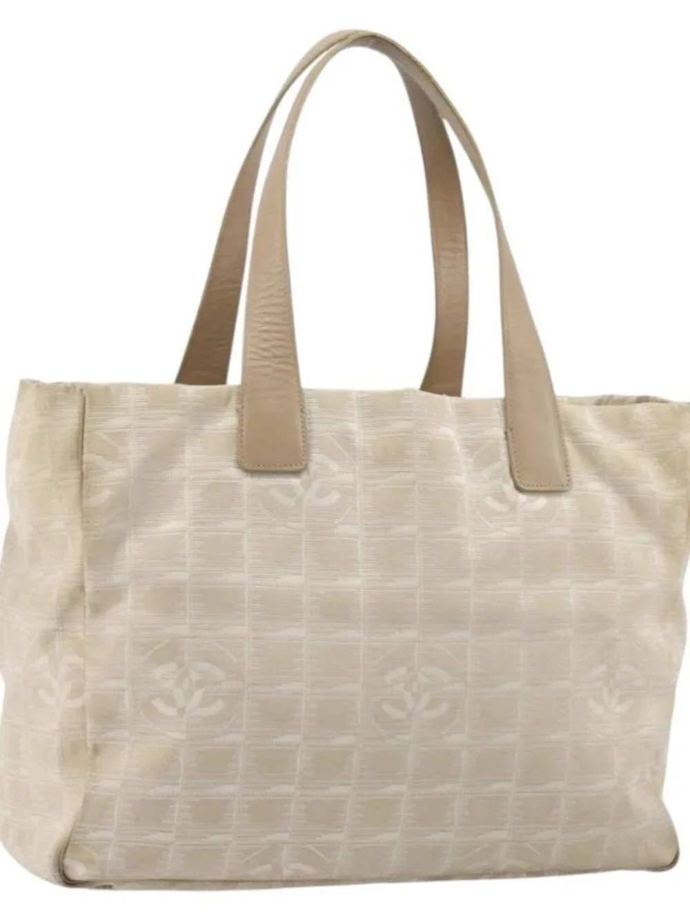 CHANEL New Travel Line Tote Bag Nylon Beige Gold CC Auth 180904